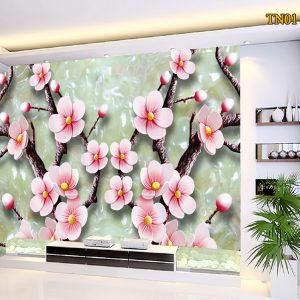 Tranh dán tường 3D hoa đào mùa xuân